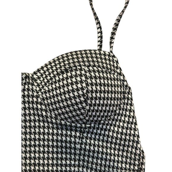 haute monde top L Bustier Black White houndstooth pattern crop strappy retro 90s - Picture 9 of 15